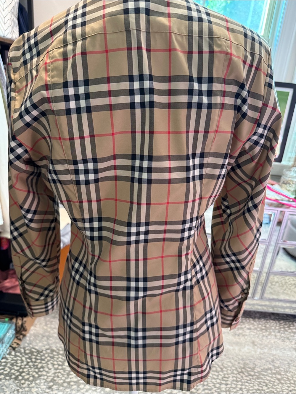 Burberry Beige Plaid Long-Sleeve Button-Down Shirt - Picture 9 of 9